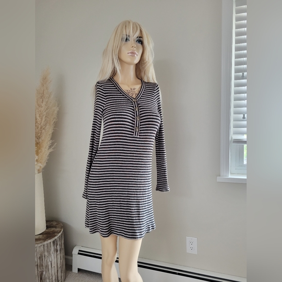 American Eagle size M black white green and orange striped soft sweater dress - Picture 3 of 8